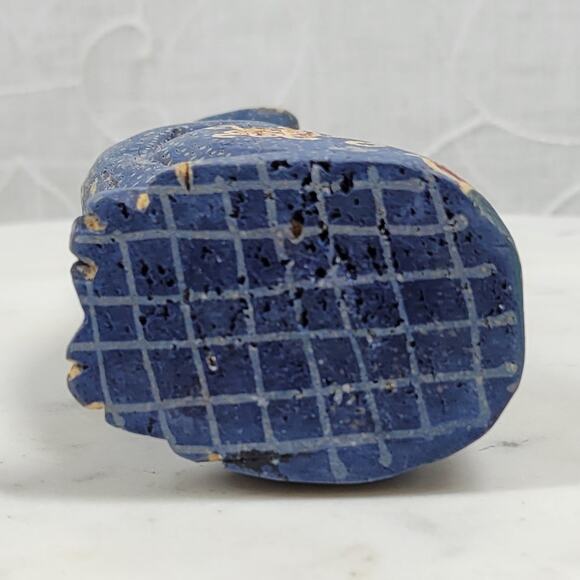 VTG Wooden Cat Shelf Sitter 6" Blue Hand Made Carved Painted Paisley Floral - Picture 11 of 16